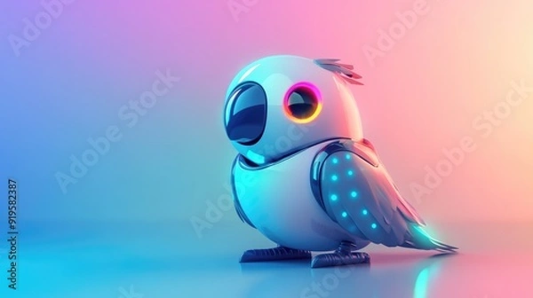 Fototapeta Robo-Parrot in a Futuristic Playground with Minimalistic Abstract Background