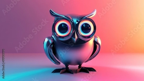 Fototapeta Robo-Owl in a Futuristic Playground with Minimalistic Abstract Background