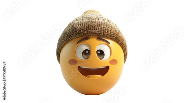 Fototapeta 3D Emoji with a beanie ,isolated on a pure white background