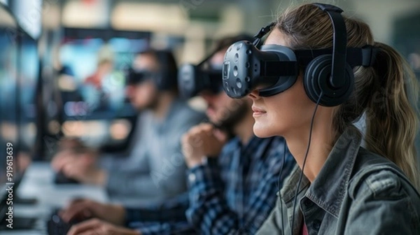 Fototapeta Virtual reality training simulator, teaching employees