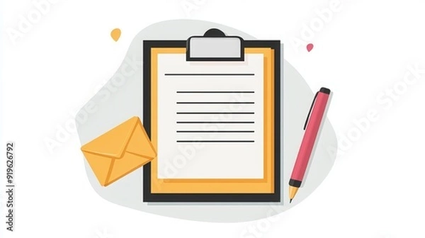 Fototapeta A vector image featuring a clipboard, envelope, and pen.