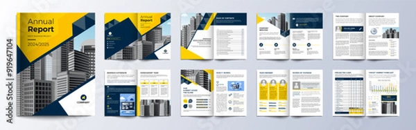 Fototapeta Multipage company profile business brochure design layout, Corporate brochure editable template with cover page, minimalist A4 16 pages brochure design with modern concept