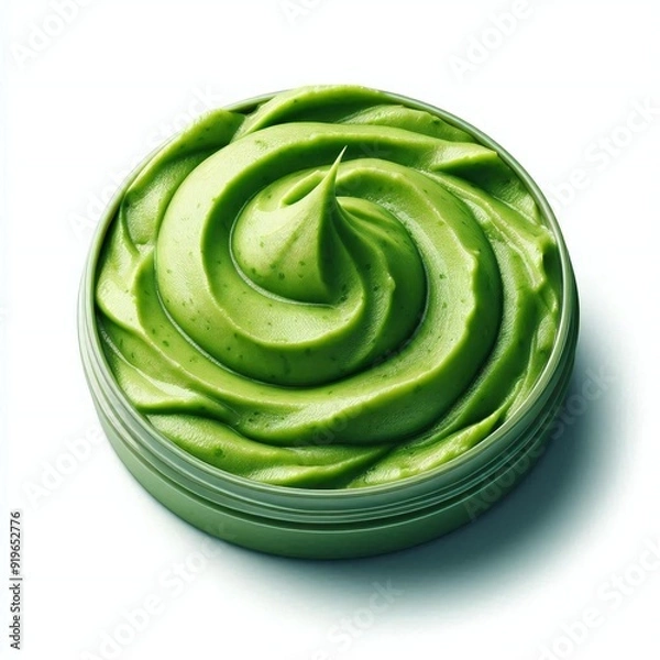 Obraz A container of avocado with a white background