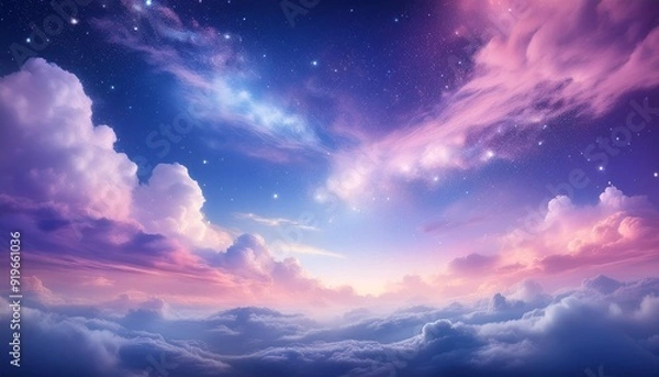 Fototapeta Cosmic Dreamscape - a dreamy galaxy cloudscape with soft, pastel colors