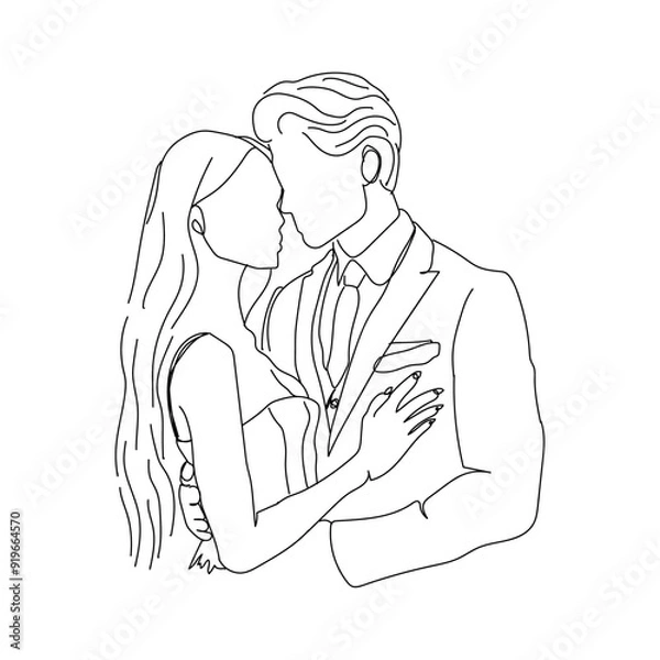 Obraz dessin en ligne continue d'un couple se faisant un calin, line art, vecteur