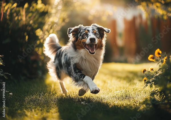 Obraz Australian Sheppard che corre nel prato.