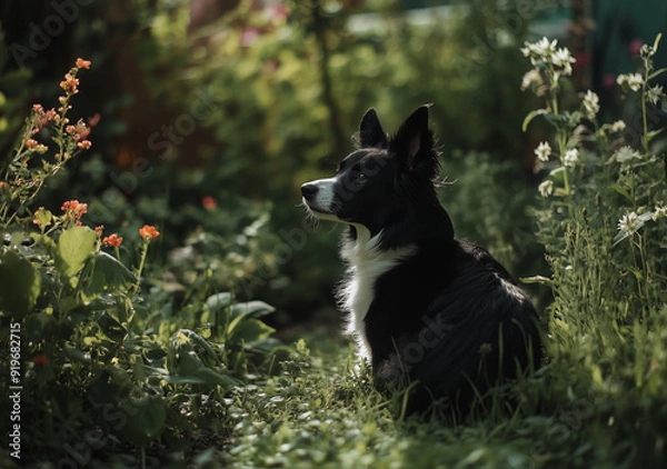 Obraz Ritratto di un Border Collie in giardino.