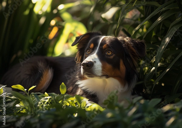 Obraz Autralian sheppard seduto in giardino