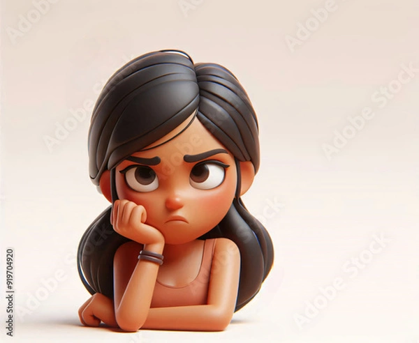 Fototapeta Drawing of a young woman, portrait in 3d style design on light background. Concept of expression of feelings of human people