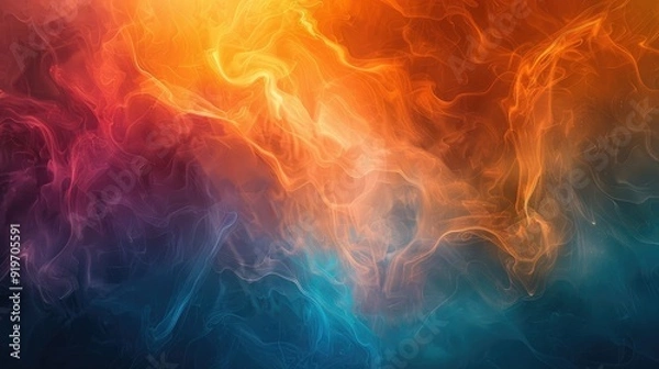 Fototapeta Abstract background with vibrant blue, orange, and red smoke swirls.