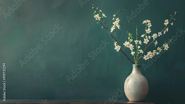 Fototapeta jasmine flower with flower vase isolated dark green background
