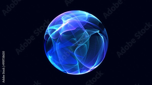 Fototapeta Vibrant glowing particle 3d sphere. Virtual AI assistant concept. Abstract technology, science, engineering, artificial intelligence, and neural networks. Colorful neon energy orb.