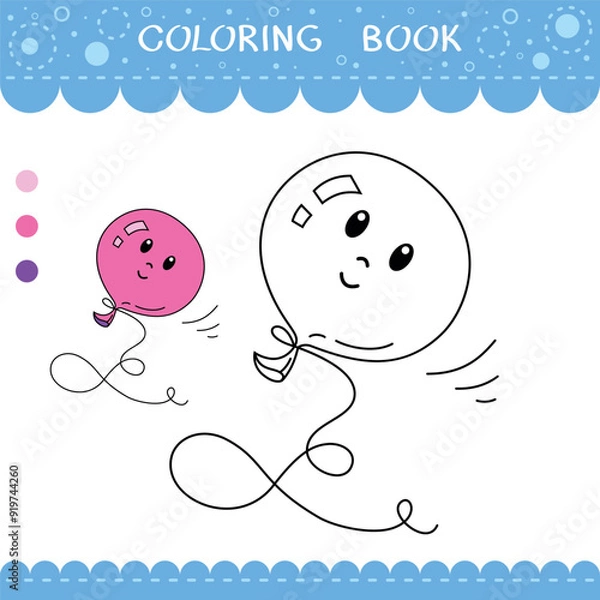 Obraz Simple educational game for kids. Vector worksheet with cute balloon for coloring book