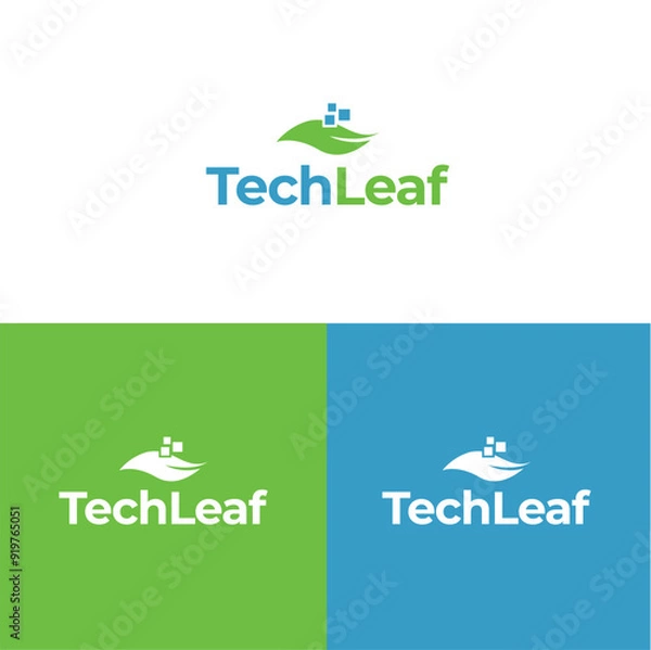Fototapeta Tech leaf logo, tech logo, leaf logo, technology logo design