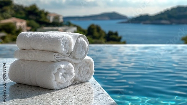 Fototapeta White Towels by the Infinity Pool