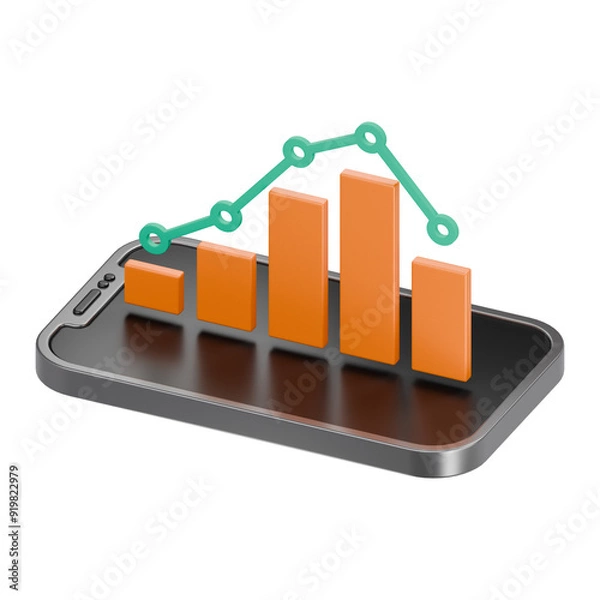 Fototapeta Premium finance money digital statistic mobile phone icon 3d rendering on isolated background