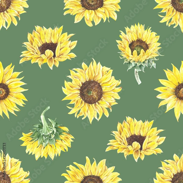Fototapeta seamless pattern with sunflowers