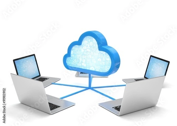 Fototapeta 3d cloud symbol and laptops