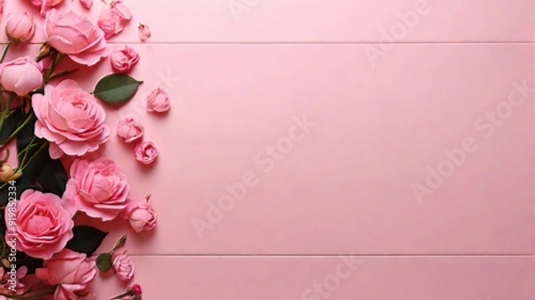 Obraz Romantic and Paper cut flowers on pastel pink background with copy space ai generated