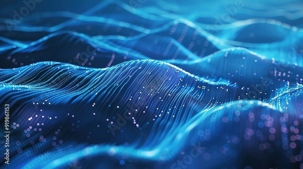 Fototapeta Blue abstract technology data wavy lines in holographic style