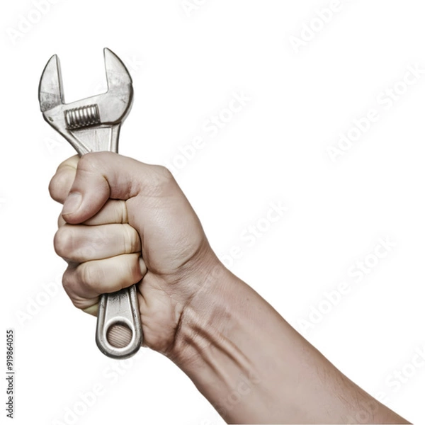 Fototapeta A hand holding a wrench white background