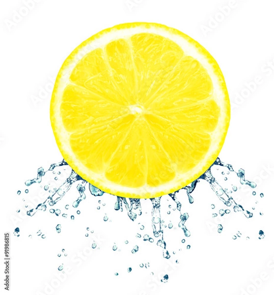 Fototapeta lemon slice splash isolated on white background