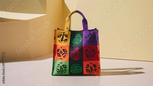 Obraz Stunning photograph of African black Ankara print patterns in yellow, purple, red, green, orange, and black