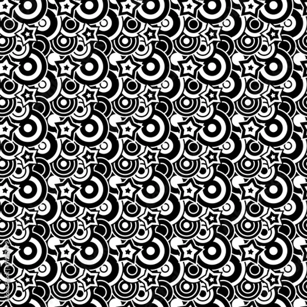 Fototapeta モノトーン丸と星ジオメトリック柄パターン