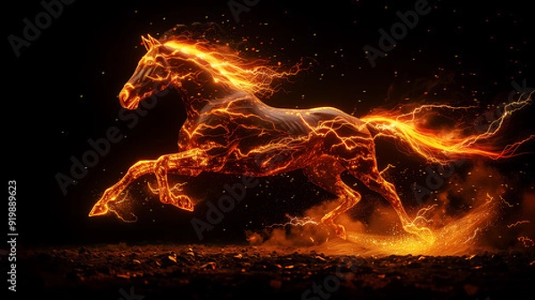 Fototapeta abstract fire horse, fantasy stallion pattern with flames. Design for Wall Art, Poster Print, Wallpaper & Background