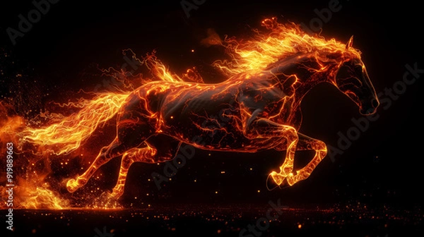 Obraz abstract fire horse, fantasy stallion pattern with flames. Design for Wall Art, Poster Print, Wallpaper & Background