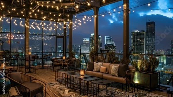 Obraz Rooftop Lounge with Cityscape Views