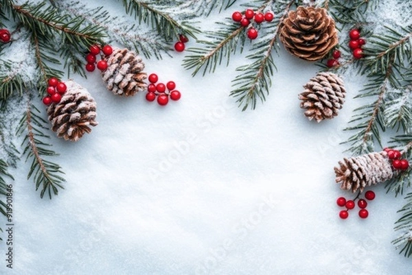Fototapeta christmas background with fir branches and snow