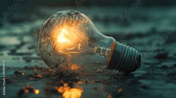 Obraz Broken Lightbulb Still Glowing