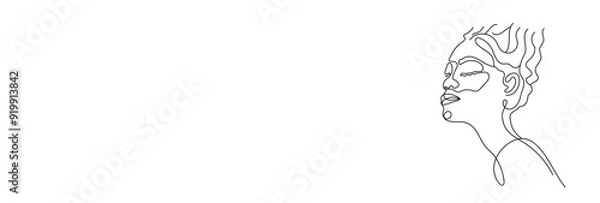 Fototapeta One continuous editable line drawing of woman face vector illustration. Editable stroke