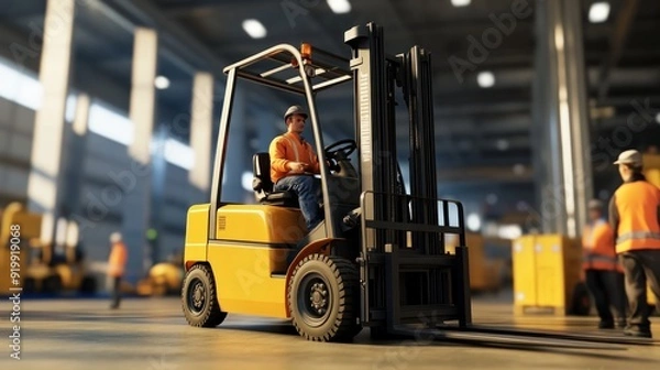 Fototapeta Generate a photo realistic image of workers undergoing training on safe forklift operation, with forklift safety procedures, operation demonstrations, and safety trainers visible