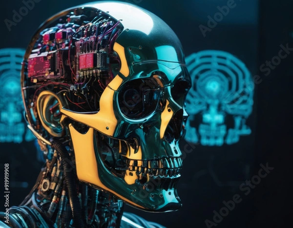 Fototapeta Synthetic Skull: A Transparent Portrait of a Cybernetic Being