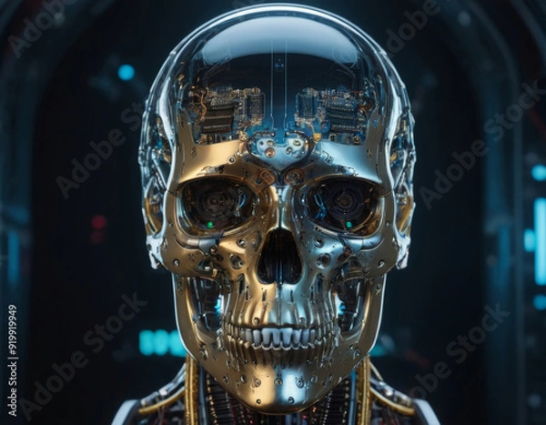 Fototapeta Synthetic Skull: A Transparent Portrait of a Cybernetic Being