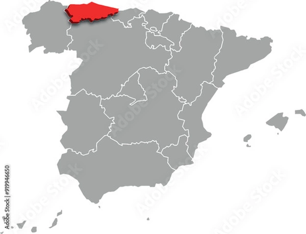 Obraz asturias map ADMINISTRATIVE DIVISIONS of SPAIN 3d isometric map