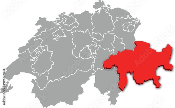 Fototapeta Graubünden map ADMINISTRATIVE DIVISIONS of SWITZERLAND 3d isometric map