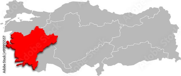 Fototapeta aegean region map ADMINISTRATIVE DIVISIONS of Türkiye 3d isometric map