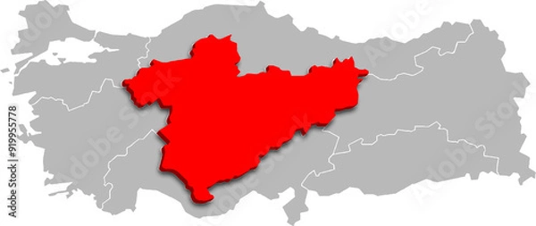 Fototapeta central antolia region map ADMINISTRATIVE DIVISIONS of Türkiye 3d isometric map