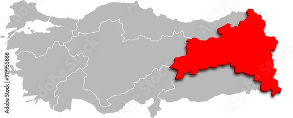 Fototapeta eastern anatolia region map ADMINISTRATIVE DIVISIONS of Türkiye 3d isometric map