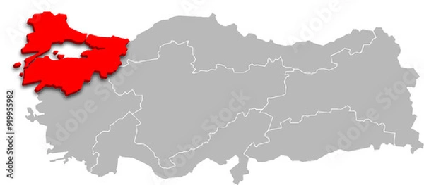 Fototapeta marmara region map ADMINISTRATIVE DIVISIONS of Türkiye 3d isometric map