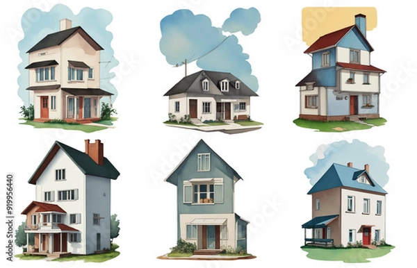 Obraz Set of watercolor illustrations of  isolated on white background