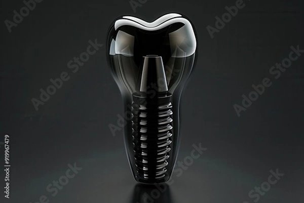 Obraz 3D rendered illustration of a dental implant on a black background in a cartoon style.