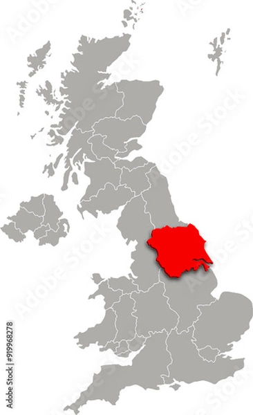 Fototapeta yorkshire and the humber map ADMINISTRATIVE DIVISIONS of UNITED KINGDOM 3d isometric map