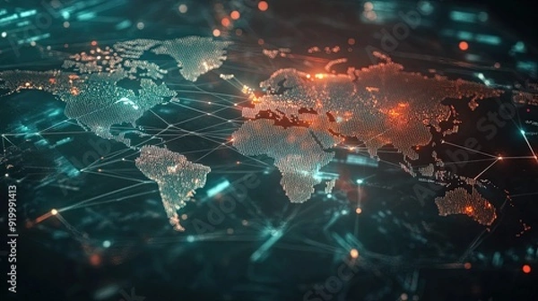 Fototapeta Digital Earth with Network Pathways