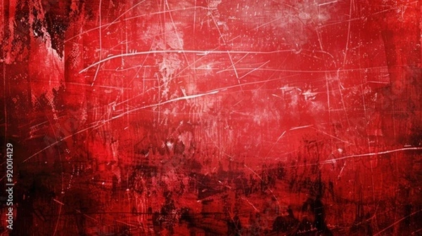 Obraz Scratched bright red paint on wide surface with a gloomy grunge abstract background
