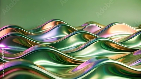Fototapeta Flowing waves of iridescent neon colors pinks, blues, and purples cascading across the background