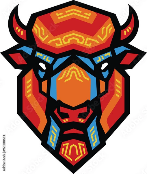 Obraz Bison Head Angular Design with Stylized Modern Pattern